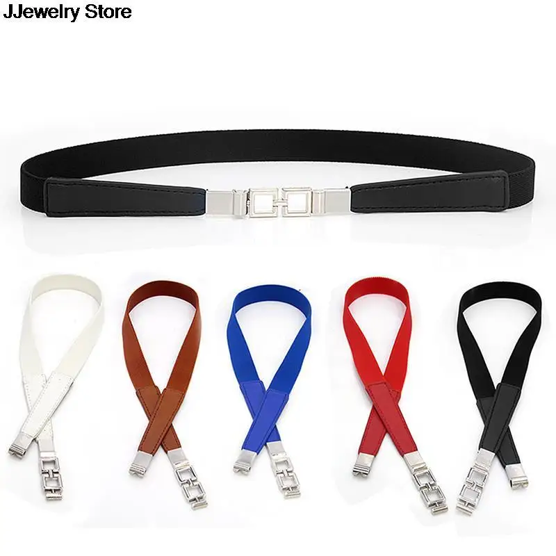 Женский эластичный пояс тонкий из искусственной кожи цвет черный/белый 1 шт. |