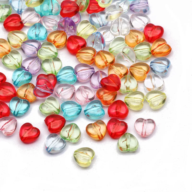 50/100/150/200pcs 11mm Transparent Charms Heart Shape Acrylic Beads Loose Spacer For Jewelry Making Diy Bracelet Necklace - купить по
