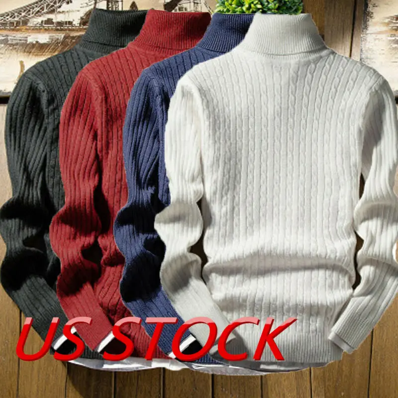 

New Men Slim Warm Knit Sweater High Neck Jumper Top Turtleneck Winter Pullover
