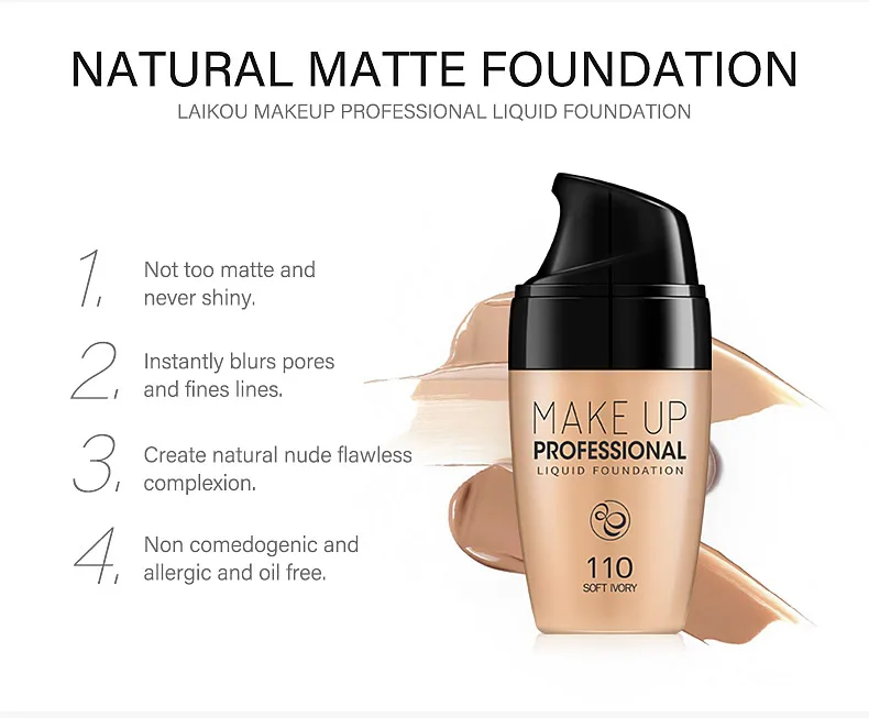 

LAIKOU Professional Full Coverage Liquid Foundation Face Base Makeup Natural Color Concealer Whitening Lasting Primer Makeup
