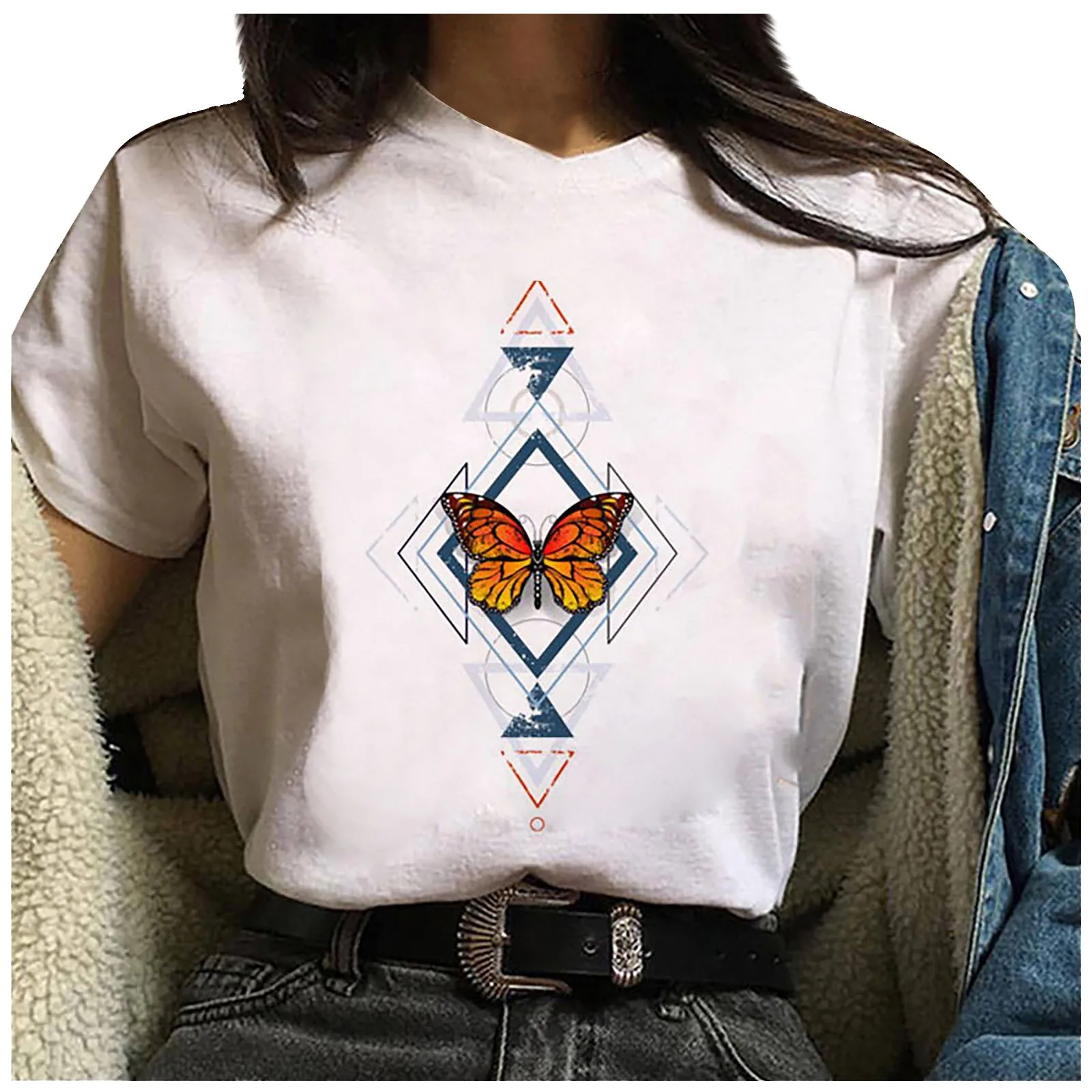 

Women Tie-dye Butterflies Printed Colorful Short Sleeve O Neck Blouse Tops Printed Colorful Short Sleeveo Neck Tops New