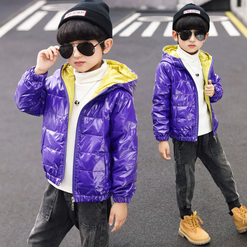 Светильник-пуховик Новинка детское зимнее пальто для мальчиков блестящее