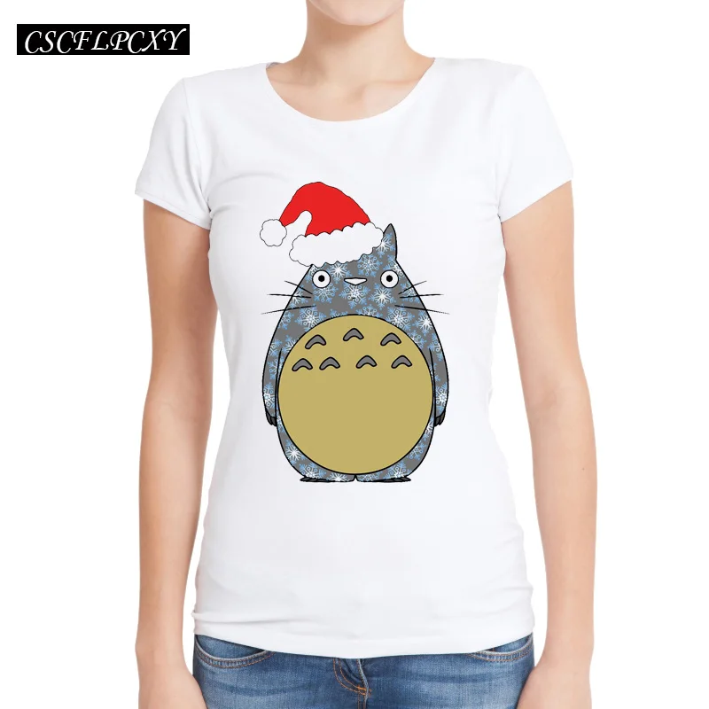 Totoro рождественские женские футболки забавная Футболка с принтом Тоторо короткий