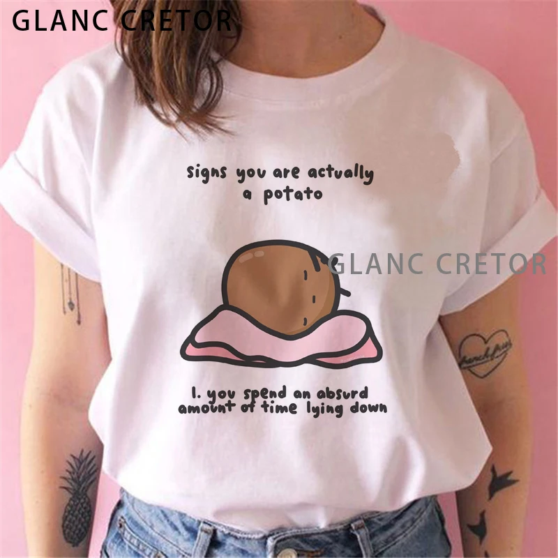 

Cute Anime Graphic Vintage T-shirt 90s Kawaii Potato Harajuku Funny Cartoon T Shirt Women Ullzang Tshirt Fashion Top Tees Female