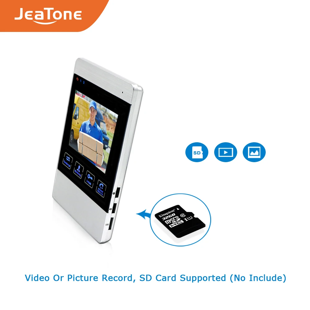 Видеодомофон JeaTone с 4 дюймовым ЖК дисплеем и цветным экраном проводной дверной