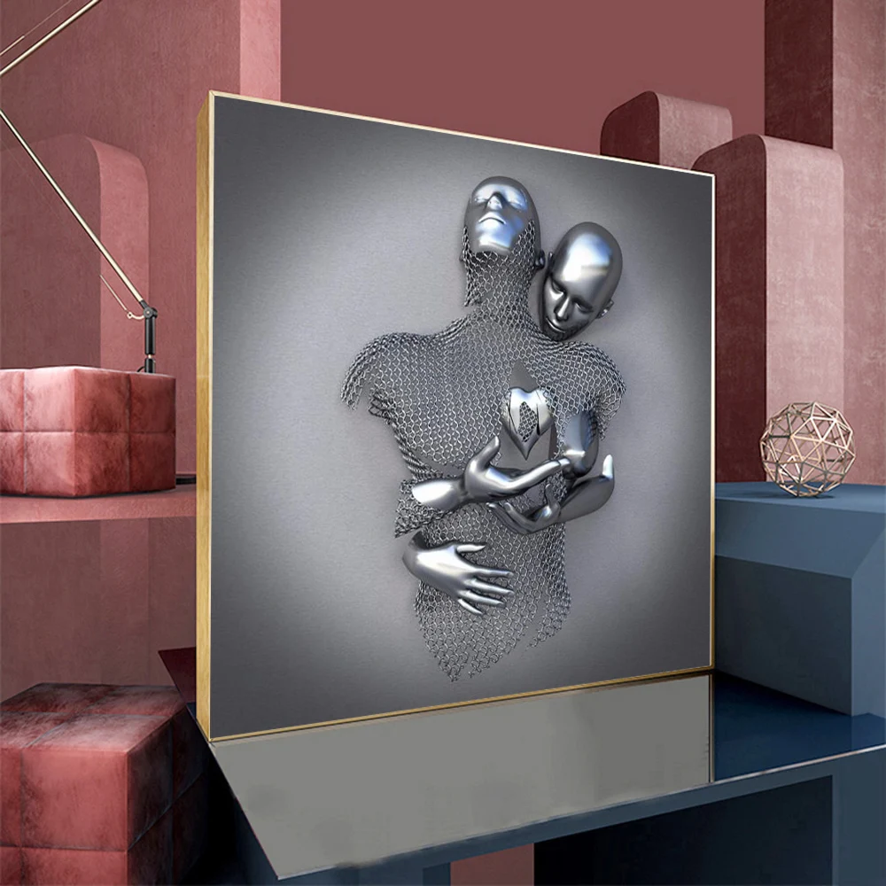 

Abstract Lover Figure Statue Posters Wall Art Modern Nordic Couple Sculpture Canvas Painting Picture for Living Room Home Decor