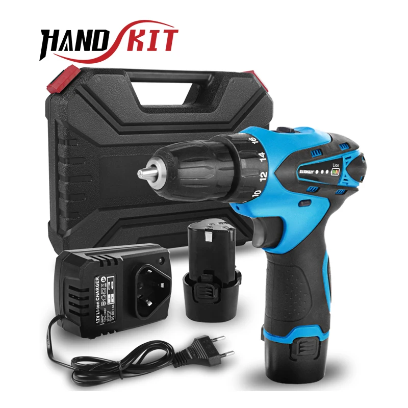 Электрическая дрель аккумуляторная отвертка с двумя литиевыми батареями 12 В