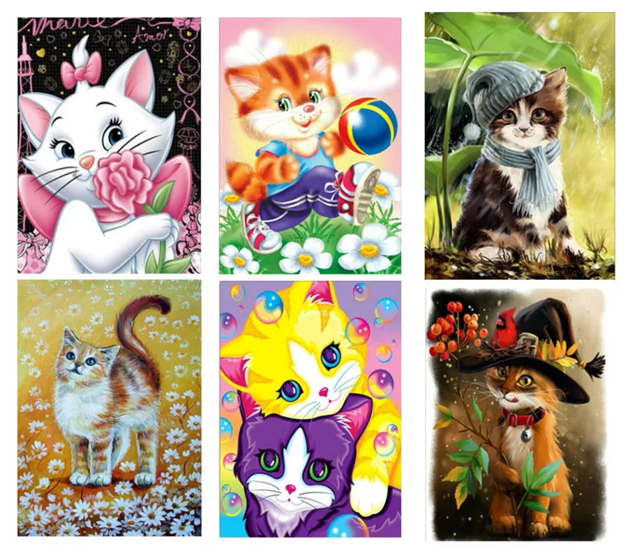 5D Сделай Сам Алмазная картина мультяшный котенок вышивка крестиком украшение