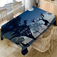 night forest elk moon printing tablecloth cotton linen rectangle coffee table cover dining wedding dust proof table cloth