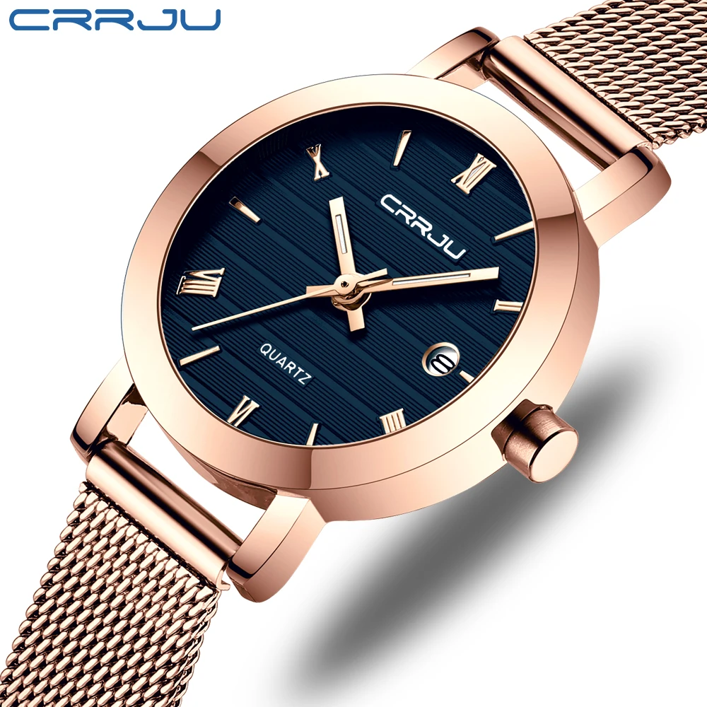

Часы CRRJU женские кварцевые с японским механизмом, брендовые роскошные стильные дамские часы цвета розового золота, с датой и датой, 2021