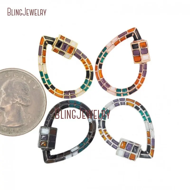 Замок капля эмаль розовое золото серебро инкрустация цвет овальной формы