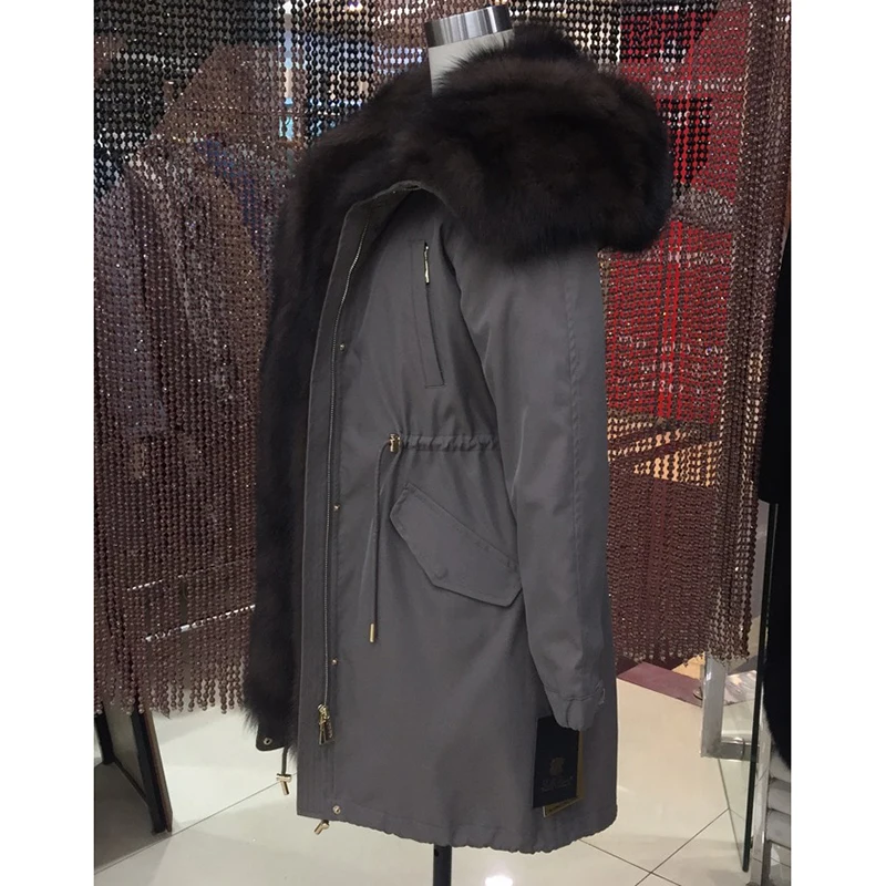 Женская зимняя парка куртка с лисьим воротником и отстегивающейся кроличьей