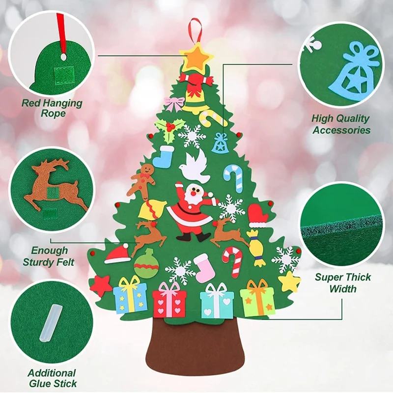 DIY Felt Christmas Tree Kids Craft Set Wall Hanging Detachable Decorations Toddlers Kit |