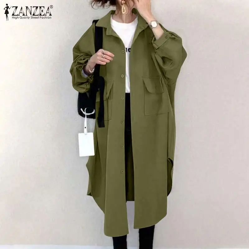 

2022 ZANZEA Spring Oversized Women Shirts Tops Long Sleeve Mid-calf Blusa Femininas Casual Solid Loose Lapel Holiday Streetwears