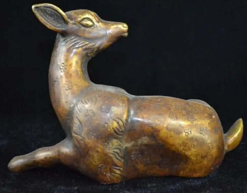 Медная Статуя китайская редкая медная резная реалистичный пятнистый олень