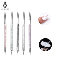 5pcsset nail art dotting pen uv gel painting acrylic handle rhinestone crystal 2 way brush salon decoration manicure tools kit