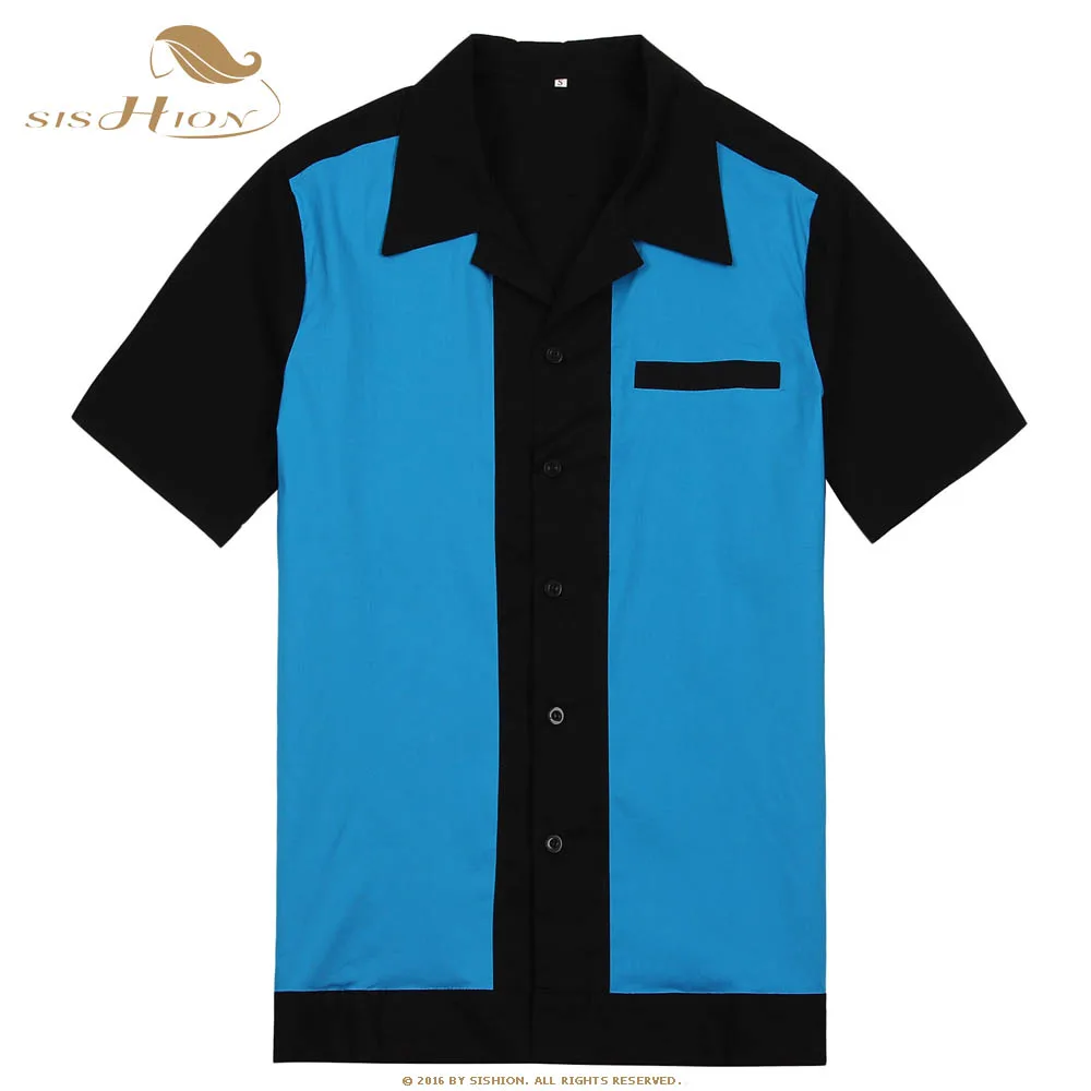 

SISHION Men Bowling Shirt ST111 Short Sleeve White Red Blue Mid-Century Inspired Vintage Men Shirt camisa masculina
