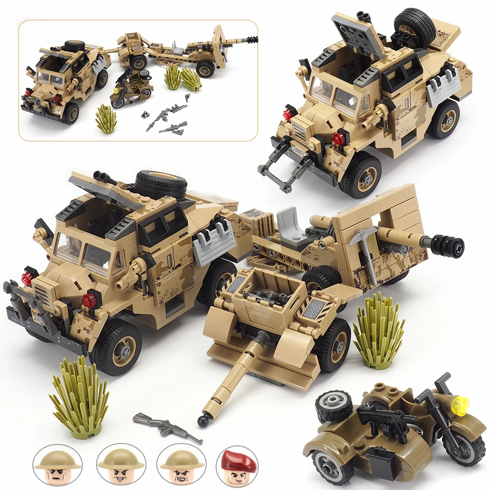 

Military British Army Z5 Pounds Cannon Traction Car Building Block WW2 Figures Soldier Weapons Fighting Model Child Gift Boy Toy