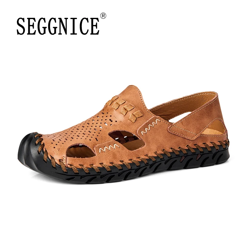 

2020 New Men Breathable Sandals Leather Fashion Beach Sandals Men Brand Outdoor Men Summer Shoes Hollow Sandials Big Size 48
