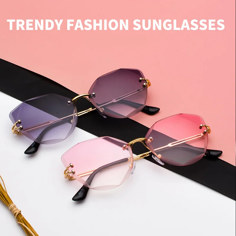 

Fashion Lady Sun Glasses 2020 Rimless Women Sunglasses Vintage Alloy Frame Butterfly Classic Brand Designer Shades Oculos De Sol