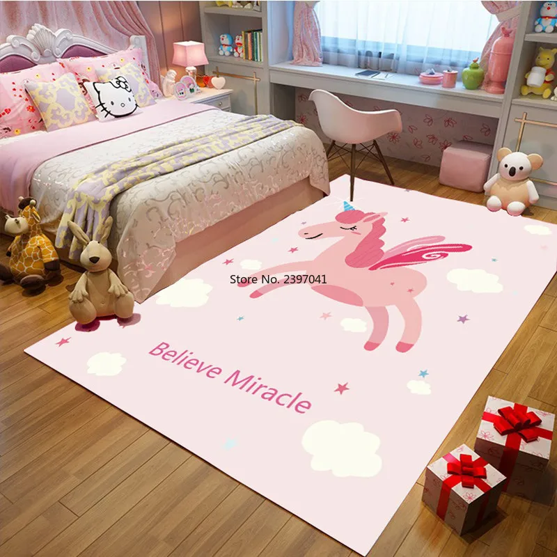 

Pink 3D Unicorn Children's Rug Baby Game Crawling Floor Mat Girls Best Loved bedroom decoration Carpets Kids Room play Area Rugs
