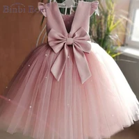 new peach pink flower girls dresses for wedding beading backless birthday party evening dress tulle princess ball gown vestidos
