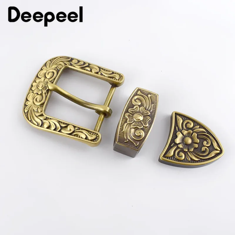 

Deepeel 1set(3pcs) 35/40mm Solid Brass High Quality Carved Pin Belt Buckle Head Jeans Accessory DIY Leather Craft Hardware Decor