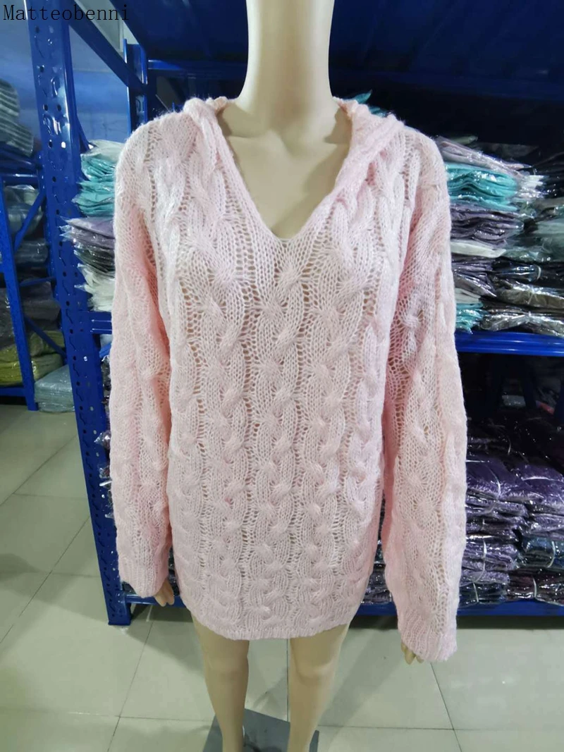 Autumn Winter 2020 Hollow Out Women Sweater Fashion Oversize Knitwear Pullovers Pink Casual Loose Knitted Jumper | Женская одежда