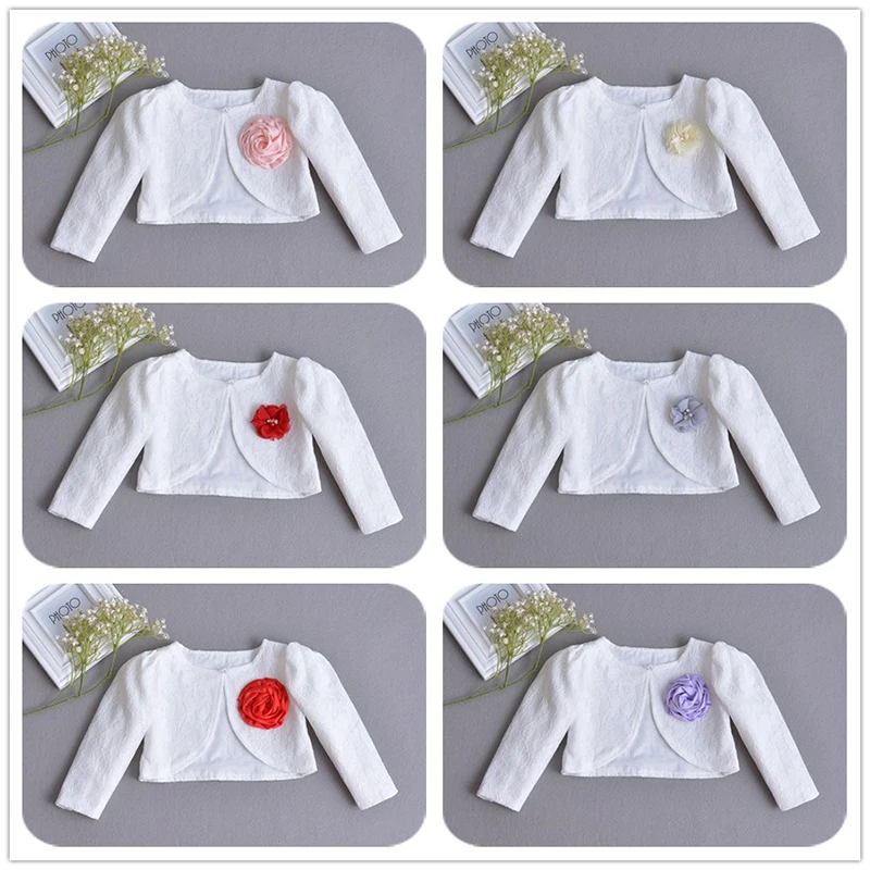 Болеро для крещения накидка с длинными рукавами и цветочной брошью одежда