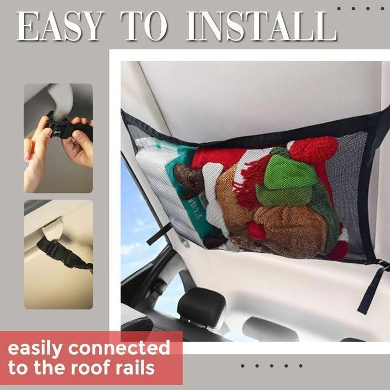 

Car Roof Storage Net Car Ceiling Storage Bag Nylon Mesh Roof Rails Storage Pouch Travel Car Trunk Rear Cargo Sundries Net Bag