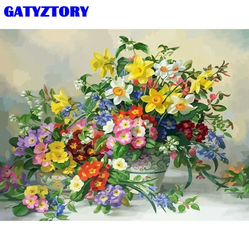 

GATYZTORY 40x50cm Frameless Paint By Numbers For Adults Handmade Colorful Flower In Vase Oil Picture By Number Home Decoration