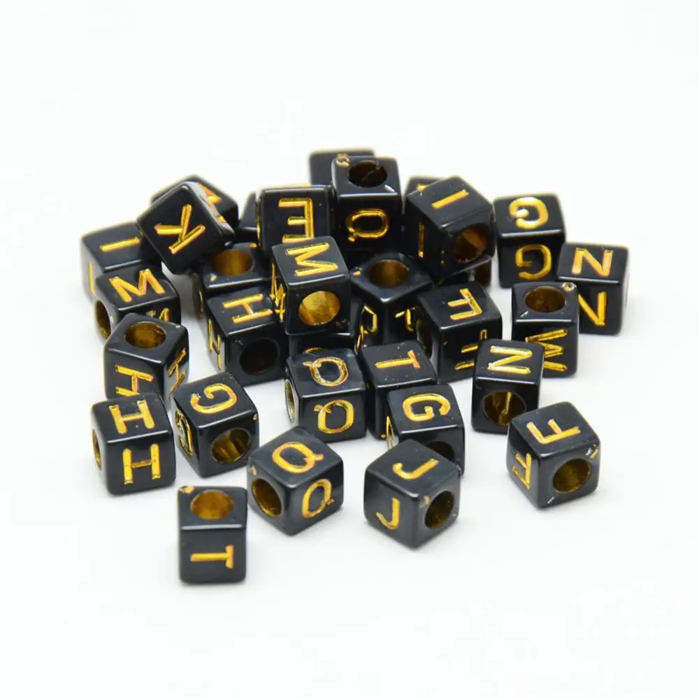 

500g Opaque Plated Acrylic Beads Metal Enlaced Mixed Letters Cube Golden Plated 5.5~6x5.5~6mm Hole: 3.5mm about 3000PCS /500g