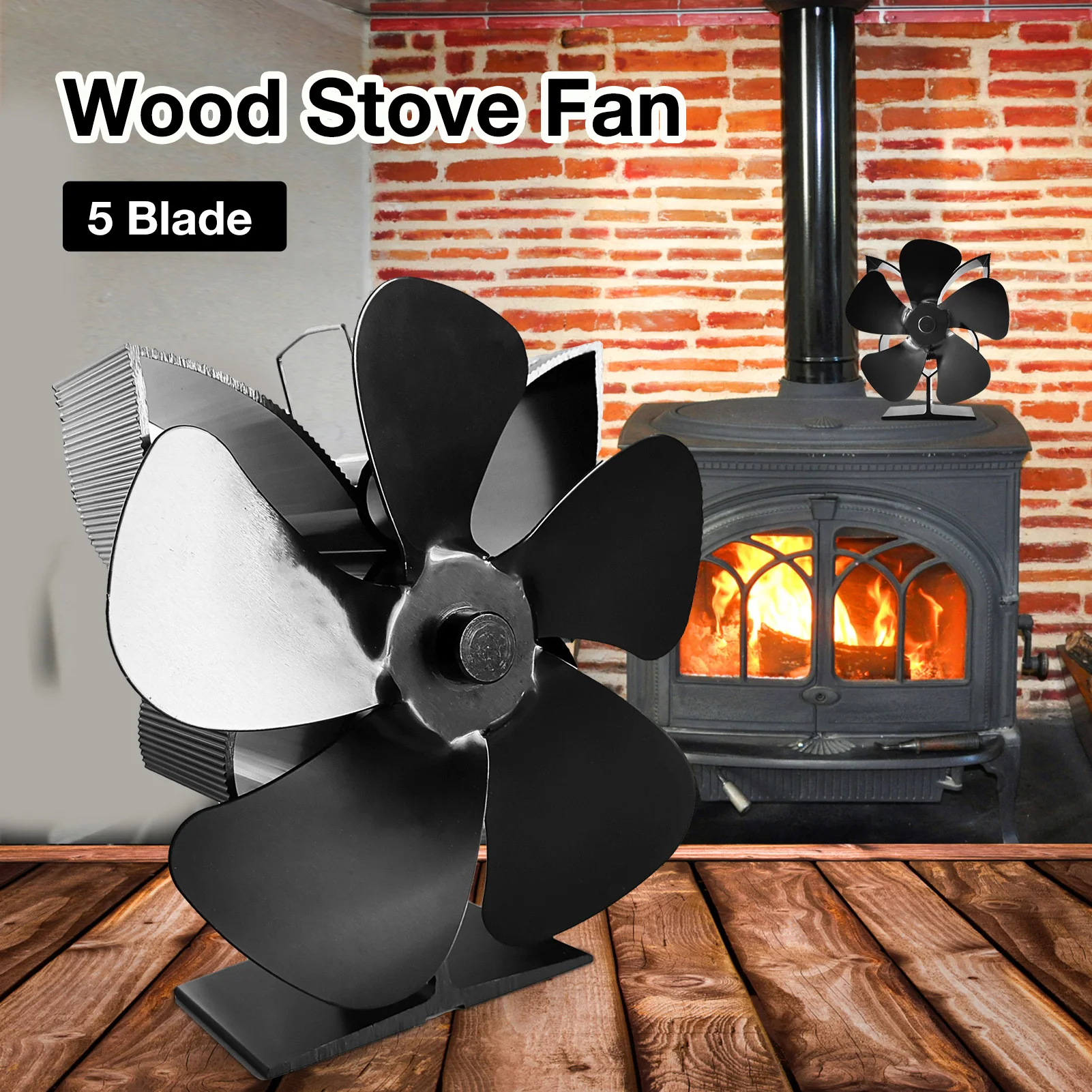 

SF204S Fireplace Fan 5 Blade Wood Stove Fan Quiet Heat Powered Eco Stove Fan For Log Burner Home Fireplace Fan Heating Stove Fan
