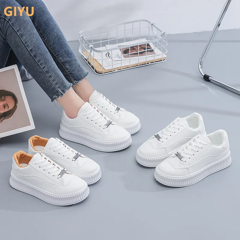 

GIYU Women Sneakers Fashion Shoes Spring Trend Casual Flats Sneakers Female New Fashion Comfort White Vulcanized Platform Shoes