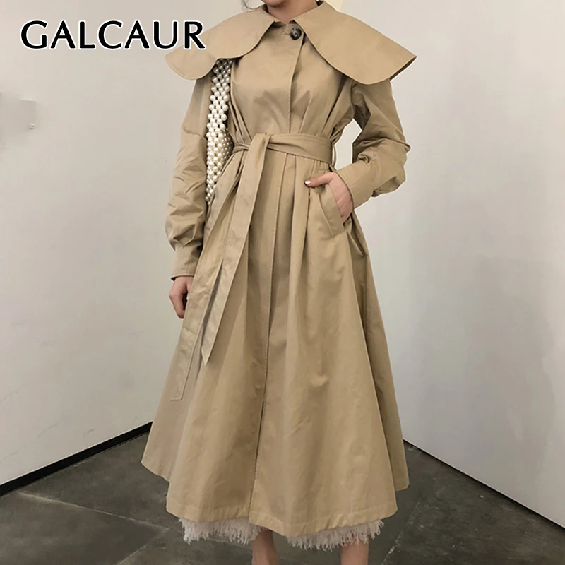 GALCAUR корейский стиль шнуровка Женская ветровка нестандартный воротник длинный