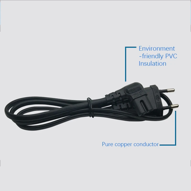 Прямоугольный шнур питания европейского стандарта переменного тока с 2 зубцами