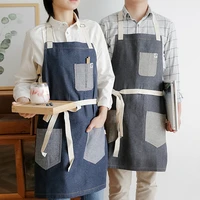 denim patchwork aprons classic design work apron bbq bib apron for women cooking baking restaurant apron cleaning tools pinafore