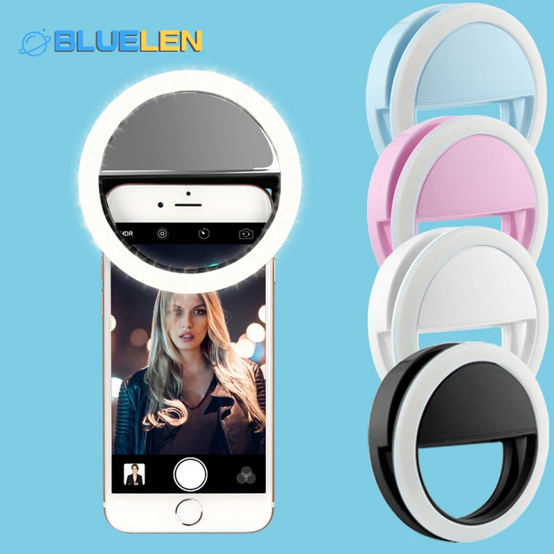 BLUELEN селфи кольцевой светильник с зажимом на USB Перезаряжаемый Регулируемый