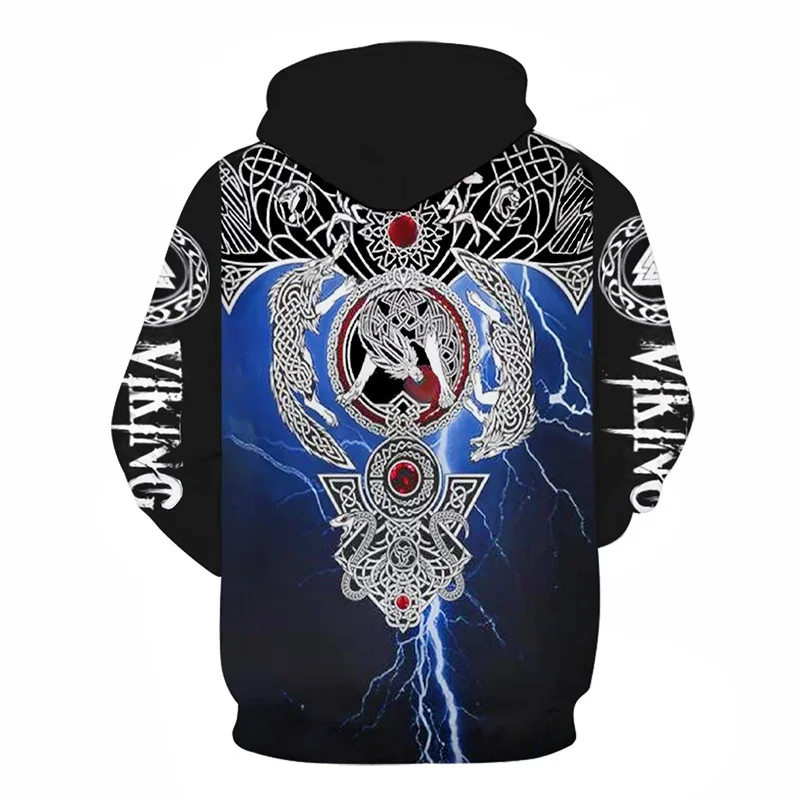 

Unisex Vikings Tattoo Viking Warriors Blue Fashion Harajuku 3D Print Hooded Polyester Jacket Women Men Cltothes