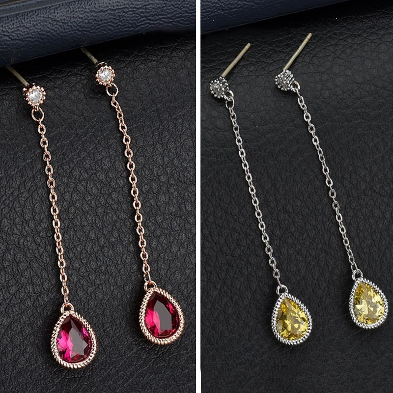 JoyceJelly Trendy 925 Sterling Silver Long Earrings for Women Ruby Yellow Fashion Fine Jewelry Wedding Wholesale | Украшения и