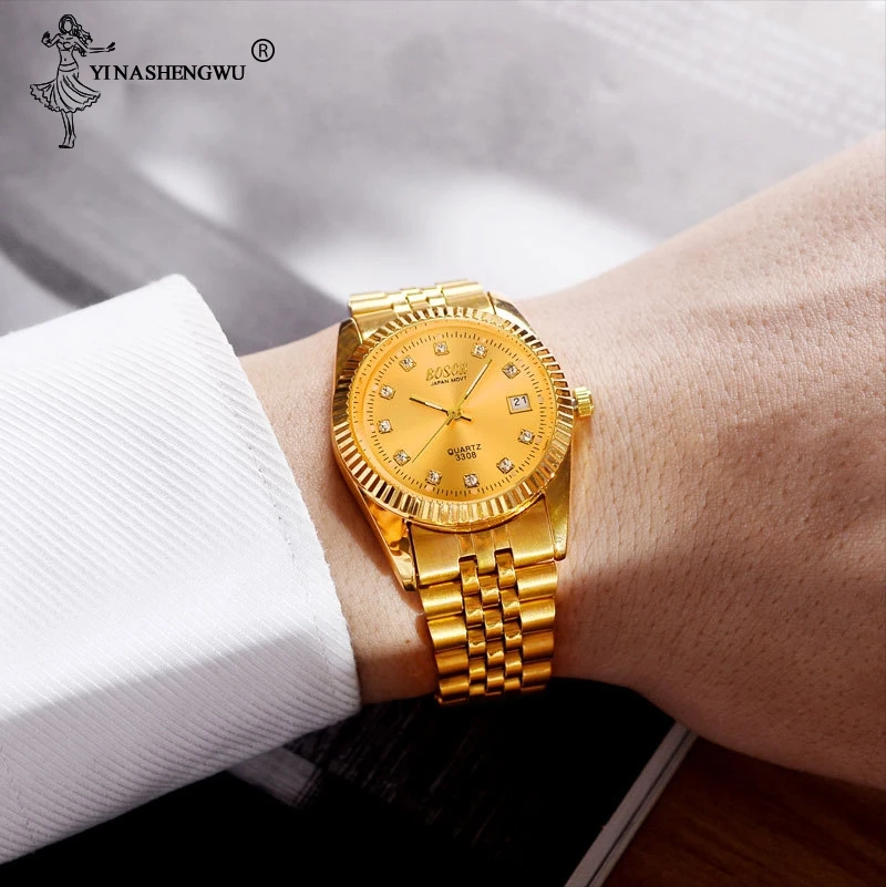 Часы наручные для мужчин и женщин модные брендовые роскошные золотистые с