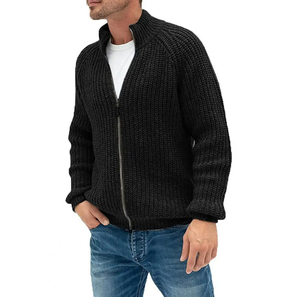 

Мужской кардиган с длинным рукавом, вязаный Повседневный свитер, пальто, Однотонный свитер с воротником-стойкой, модная Свободная трикотаж...