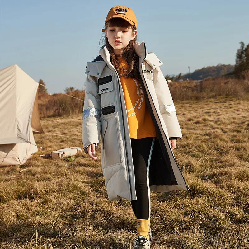 Парка для мальчиков зимняя теплая куртка пальто на утином пуху больших детей