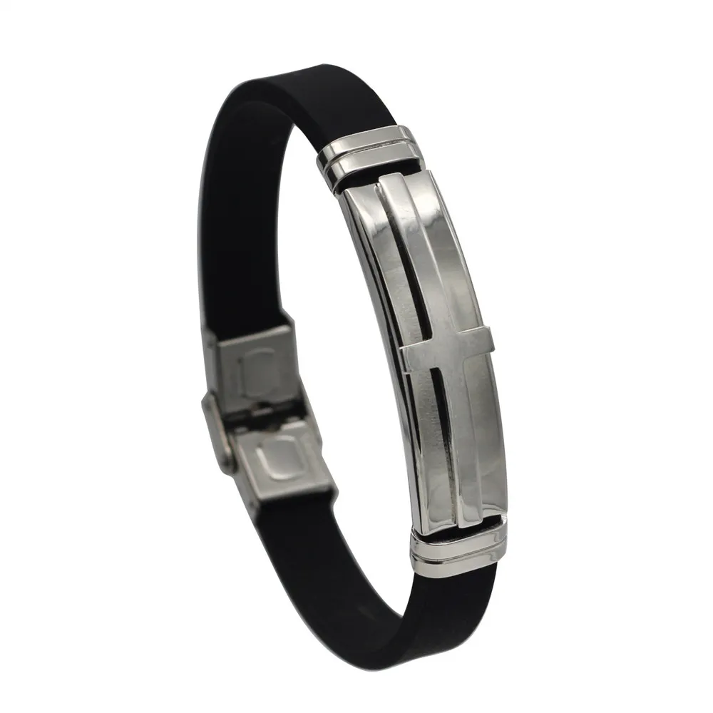 Браслет Hapiship мужской из нержавеющей стали силиконовый крестообразный браслет