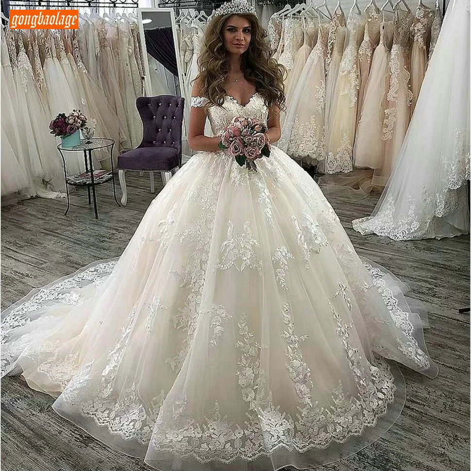 

Роскошное кружевное платье цвета слоновой кости с открытыми плечами, платье невесты до пола со шлейфом, Индивидуальные свадебные платья