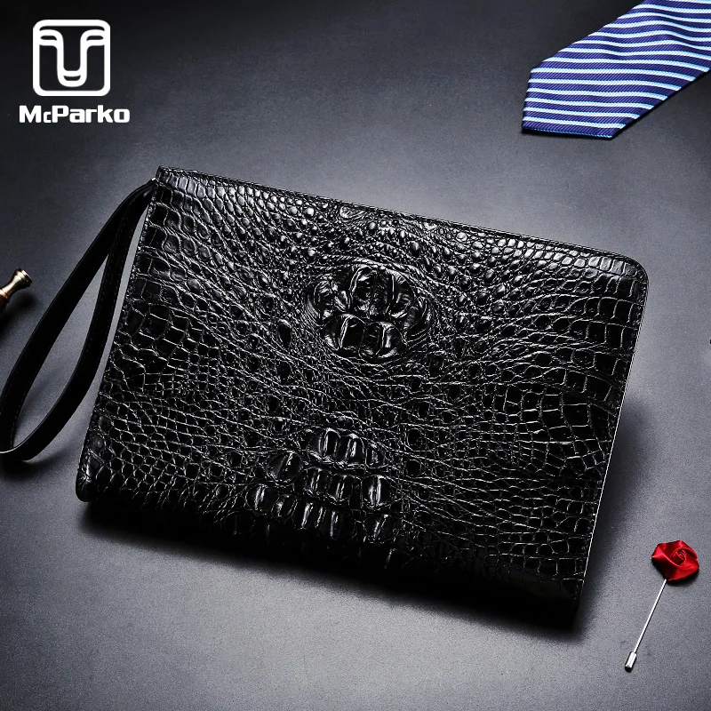 

McParko Luxury Clutch Wallet for Men Handy Bag Crocodile Genuine Leather Envelope Clutch Bag Men Fashion New Day Clutches Black