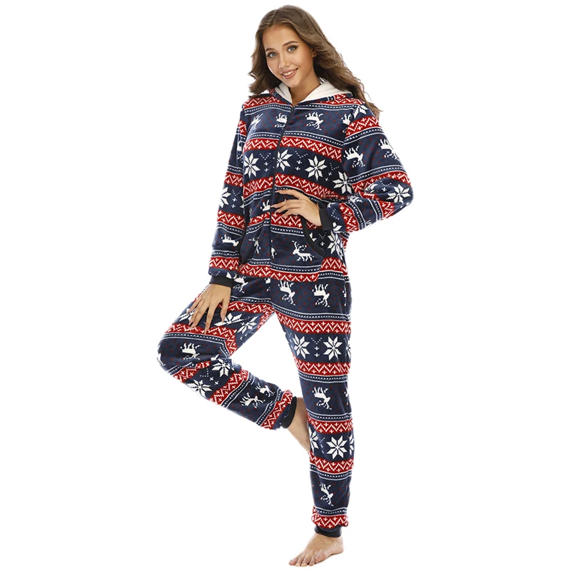 Women&amp#39s pantsuit Christmas Pajamas Ladies Flannel Hooded One-piece Sleepwear Homewear Female Wedding Pajama Home suit |