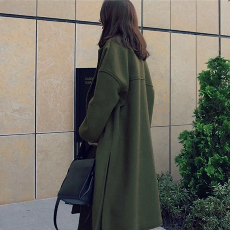 

Fashion Wool Blend Coat Women Long Sleeve Collar Outwear Jacket belt wool Casual Autumn Winter Elegant Overcoat plus size u893