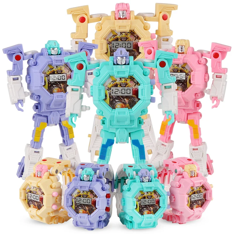

4 Colors Transformation Kids Electronic Robot Can be deformed Watch Toy Deformation Cartoon Sports Watch Toys for Children Boys