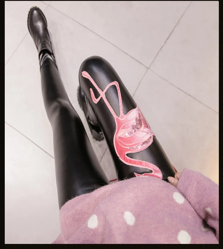 Сексуальные блестящие теплые кожаные зимние леггинсы с блестками женские штаны